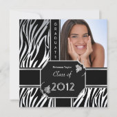 卒業パーティーグラード白黒ゼブラアニマル 招待状 (正面)