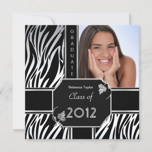 卒業パーティーグラード白黒ゼブラアニマル 招待状 (正面)