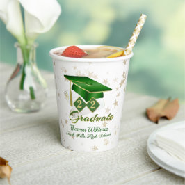 卒業パーティーグリーン&金ゴールドスター紙カップ 紙コップ