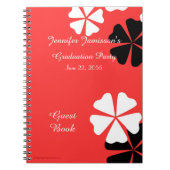 卒業パーティーゲストブックレッド白黒フローラ ノートブック (正面)