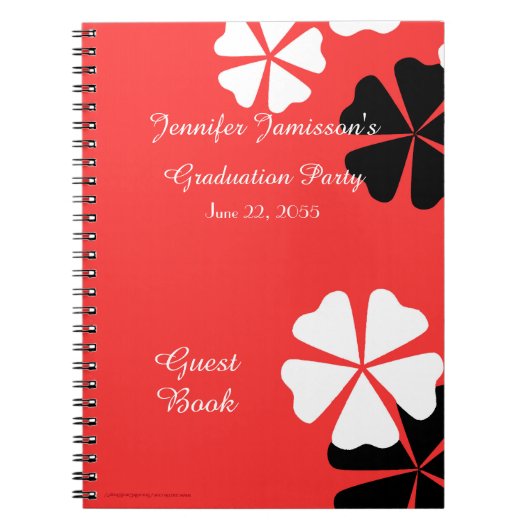 卒業パーティーゲストブックレッド白黒フローラ ノートブック (正面)