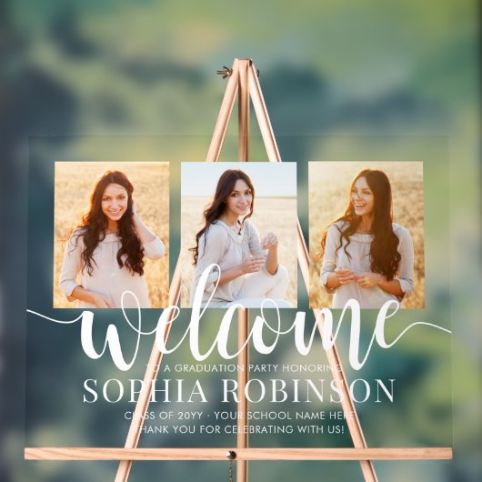 卒業パーティースクリプトへようこそ&3フォトコラージュ アクリルサイン (ニュートラル)