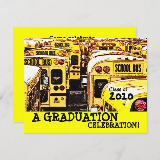 卒業パーティースクールバスイエロー招待状 招待状 (正面/裏面)