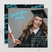 卒業パーティーターコイズネオンモダン 招待状 (正面/裏面)