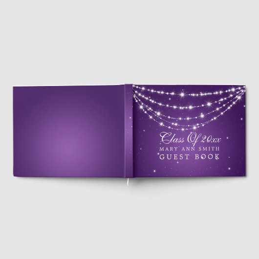 卒業パーティーチェーンきらめくパープル ゲストブック (全面)