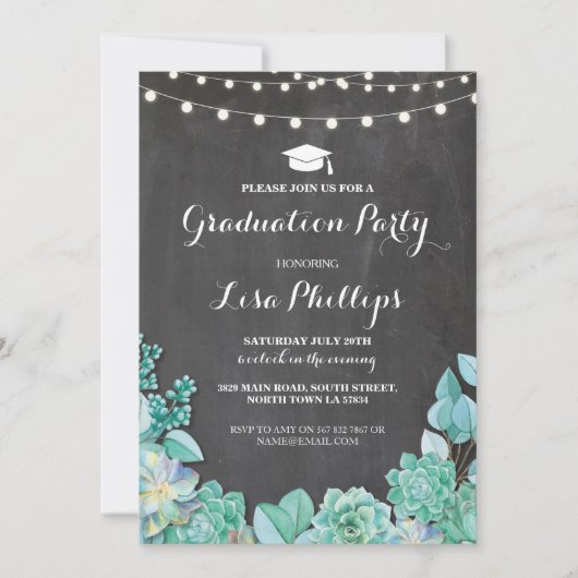 卒業パーティーチョークポリュントフローラ招待状 招待状 (正面)