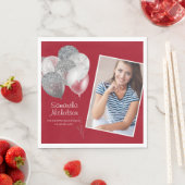 卒業パーティードレッドシルバーグリッターバルーン写真 スタンダードランチョンナプキン (インサイチュ)