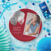 卒業パーティードレッドシルバーグリッターバルーン写真 ペーパープレート (パーティー)