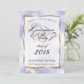 卒業パーティーバイオレット&金ゴールド大理石 招待状 (スタンド正面)