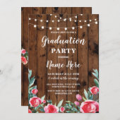 卒業パーティーバラレッドフローラウッド招待状グラッド 招待状 (正面/裏面)