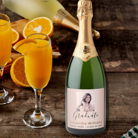 卒業パーティーバラ金ゴールド赤面写真 スパークリングワインラベル