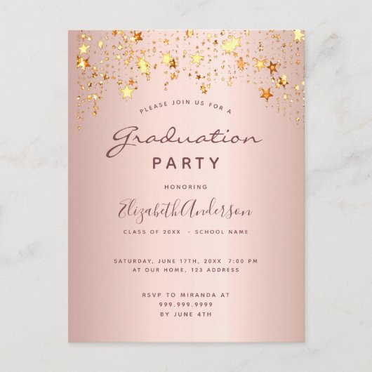 卒業パーティーバラ金ゴールド赤面星 ポストカード (正面)