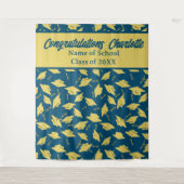 卒業パーティーパーソナライズされたフォトオプブルー&金ゴールド タペストリー (正面)