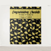 卒業パーティーパーソナライズされたフォトオペブラック金ゴールド タペストリー (正面)