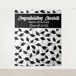 卒業パーティーパーソナライズされたフォト白黒 タペストリー