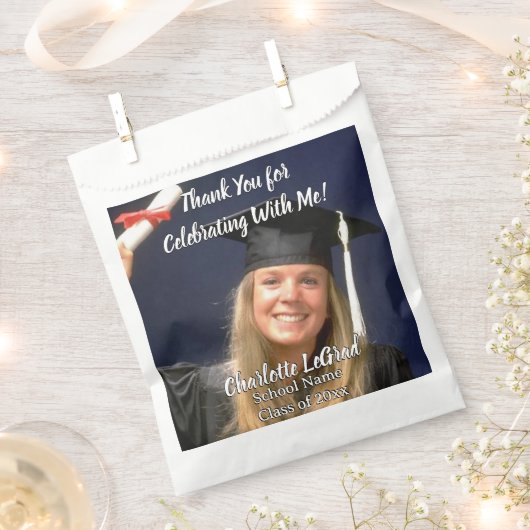 卒業パーティーパーソナライズされた写真ありがとう フェイバーバッグ (クリップ留めされた状態)