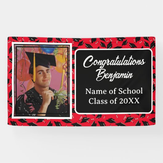 卒業パーティーパーソナライズされた写真ブラックとレッド 横断幕 (横)