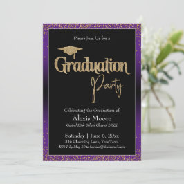 卒業パーティーパープルオンブレ紙吹雪招待状 招待状