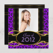 卒業パーティーパープルヒョウ金ゴールドガール 招待状 (正面/裏面)