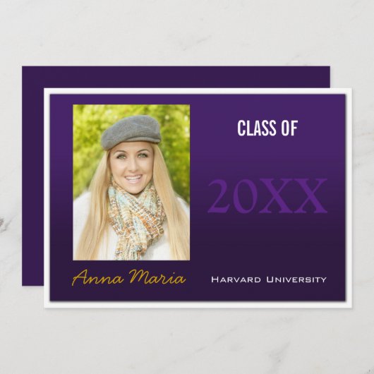 卒業パーティーパープルフォト招待状 招待状 (正面/裏面)