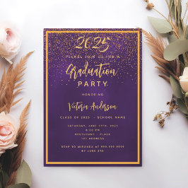 卒業パーティーパープル金ゴールド紙吹雪 招待状