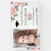 卒業パーティーピンクの水彩フローラ写真 横断幕 (縦)