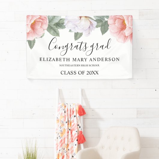 卒業パーティーピンクウォーター色フローラ 横断幕 (インサイチュ)