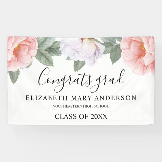 卒業パーティーピンクウォーター色フローラ 横断幕 (横)