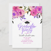 卒業パーティーピンクパープルブライトモダンフローラ 招待状 (正面)