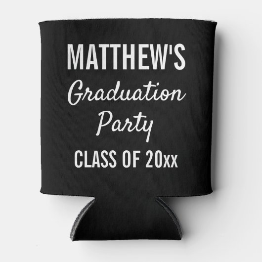 卒業パーティーフェイバーモダンタイポグラフィブラック 缶クーラー (正面)