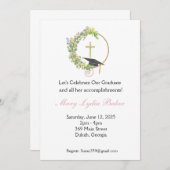 卒業パーティーフローラクロスデザイングラッドキャップ 招待状 (正面/裏面)