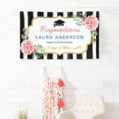 卒業パーティーフローラ金ゴールドグリッターブラックストライプズ 横断幕 (インサイチュ)