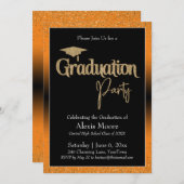 卒業パーティーブライトオレンジグラデーション紙吹雪 招待状 (正面/裏面)