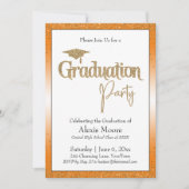 卒業パーティーブライトオレンジグラデーション金ゴールド紙吹雪 招待状 (正面)