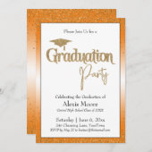卒業パーティーブライトオレンジグラデーション金ゴールド紙吹雪 招待状 (正面/裏面)