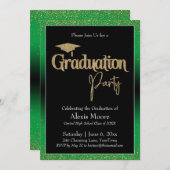 卒業パーティーブライトグリーングラデーション紙吹雪 招待状 (正面/裏面)