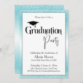 卒業パーティーブライトターコイズグラデーション紙吹雪 招待状 (正面/裏面)