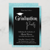 卒業パーティーブライトターコイズグラデーション紙吹雪 招待状 (正面/裏面)