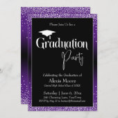 卒業パーティーブライトパープルグラデーション紙吹雪 招待状 (正面/裏面)