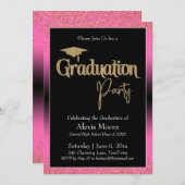 卒業パーティーブライトピンクグラデーション紙吹雪 招待状 (正面/裏面)