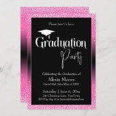 卒業パーティーブライトピンクグラデーション紙吹雪 招待状 (正面/裏面)