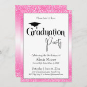 卒業パーティーブライトピンクグラデーション紙吹雪 招待状 (正面/裏面)