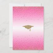 卒業パーティーブライトピンクグラデーション金ゴールド紙吹雪 招待状 (裏面)