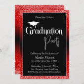 卒業パーティーブライトレッドグラデーション紙吹雪 招待状 (正面/裏面)