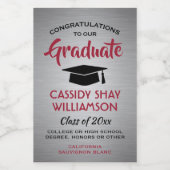 卒業パーティーブラシ付きグレーレッドとブラックミニ ワインラベル (シングルラベル)