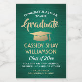 卒業パーティーブラシ緑金ゴールドとホワイトミニ ワインラベル (シングルラベル)