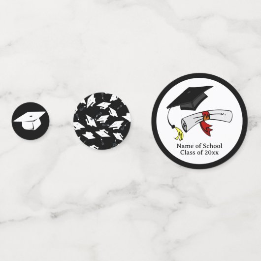 卒業パーティーブラックとホワイトパーソナライズテーブル コンフェッティ (正面)