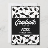 卒業パーティーブラックキャップとホワイトキャップ 招待状 (裏面)