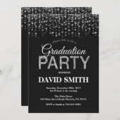 卒業パーティーブラックシルバーグリッター招待状 招待状 (正面/裏面)