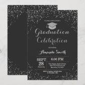 卒業パーティーブラックシルバーグリッター招待状 招待状 (正面/裏面)
